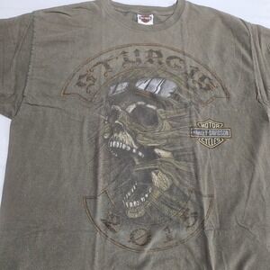 Harley Davidson Sturgis 2015 T-Shirt Mens XL Green Skull Graphic Hanes Beefy-T